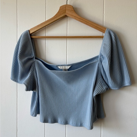 H&M Light Blue Ribbed Cropped Top | Size XL - Picture 3 of 6